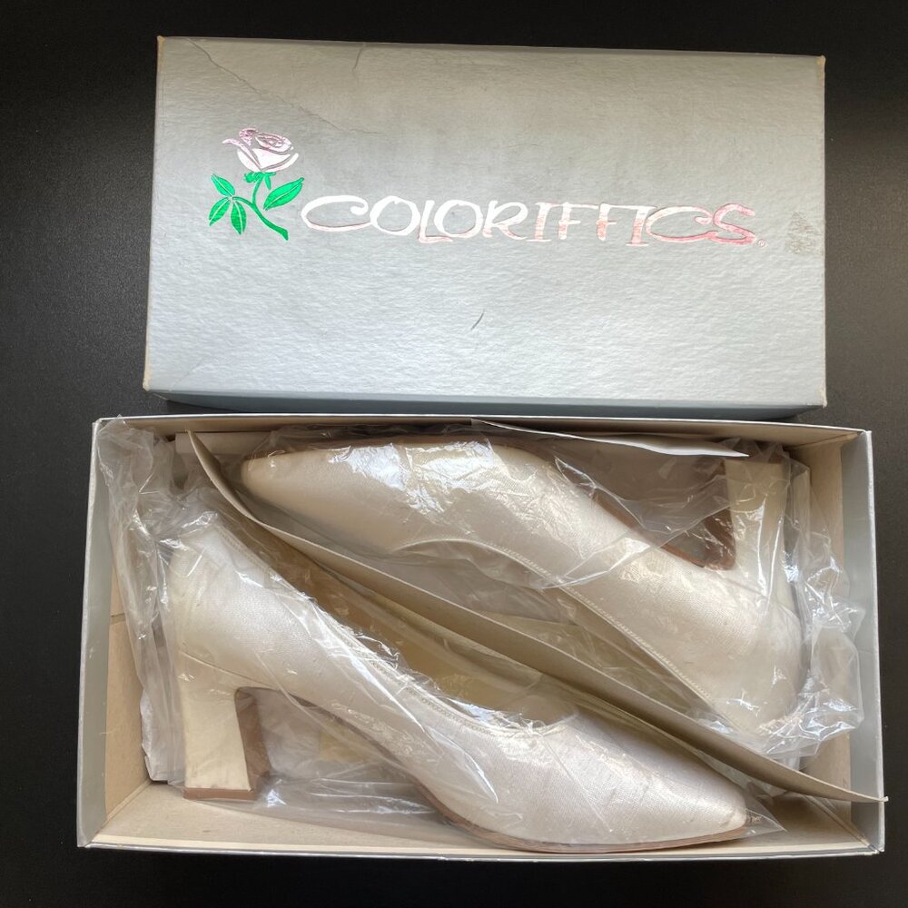 Vintage Coloriffics Monique Silk Wedding Bridal Shoes 7.5 Med